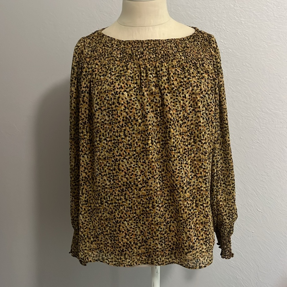 Speckled, gold flecked boatneck blouse